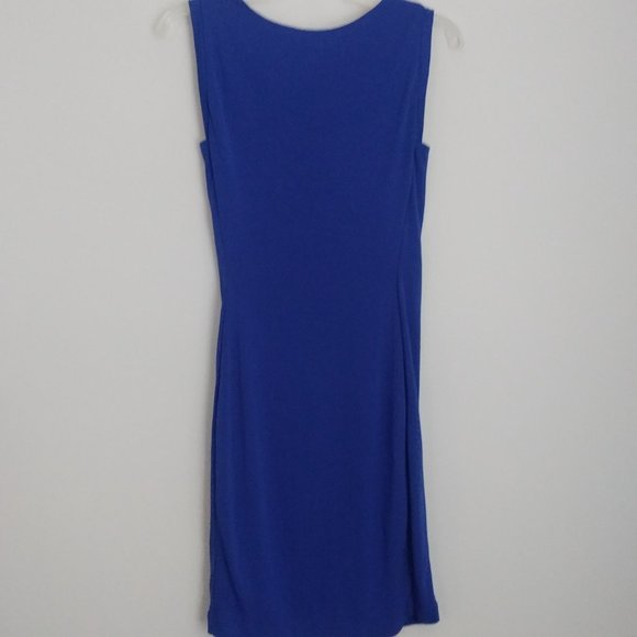 Ruched Blue Midi Dress Slinky Cowl Neckline Liquid Knit Office Day Evening Party - Picture 7 of 9